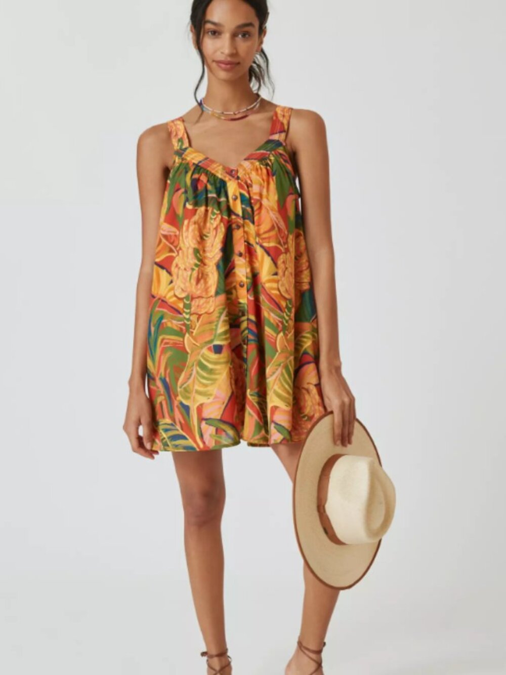 Farm Rio x Anthropologie Tropical Mini Dress Vacation Beach Resortwear Sz S